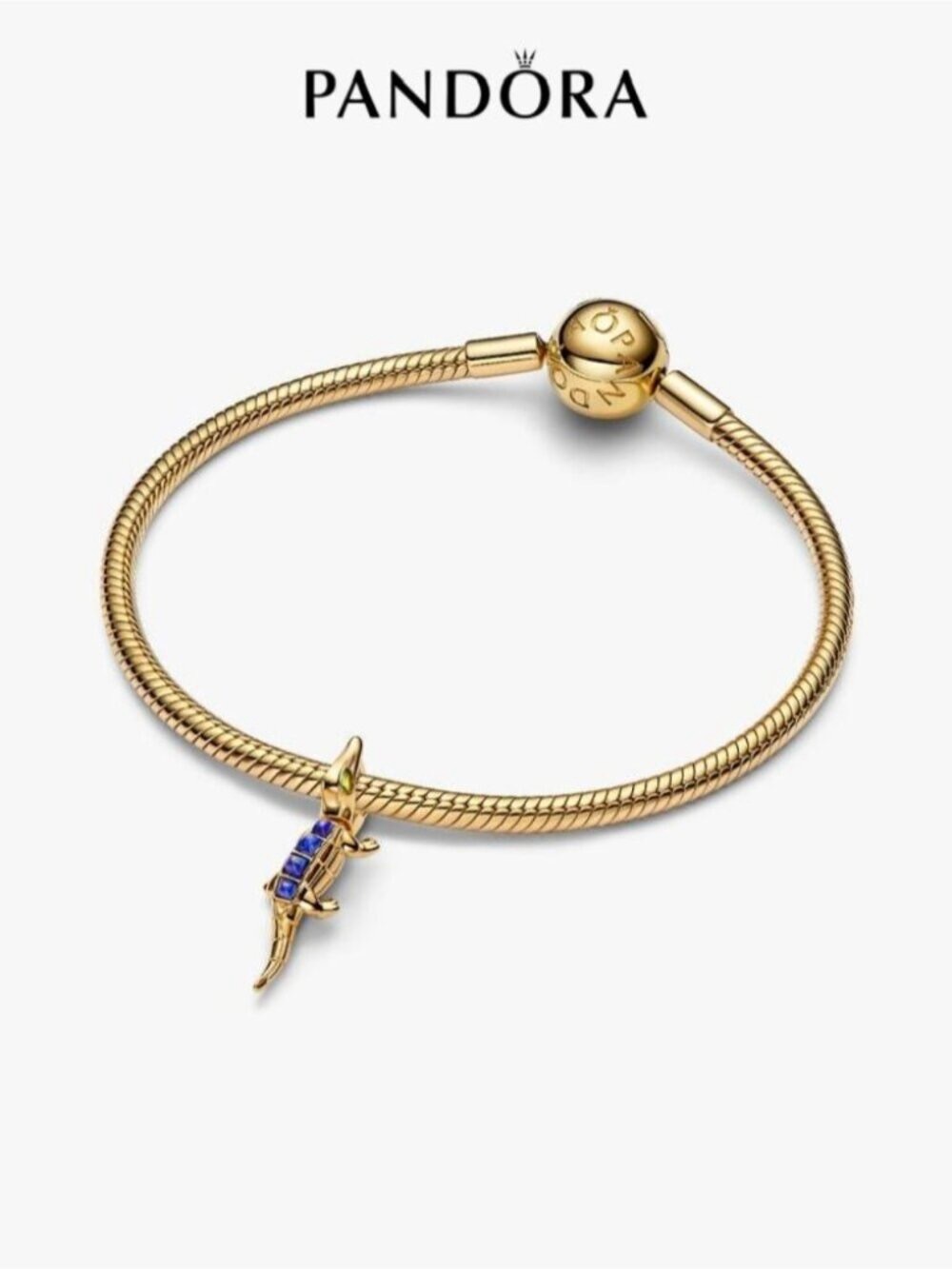 Pandora Gold Snake Charm Bracelet with Blue Stones